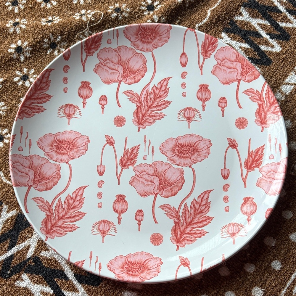 Katie Kime Floral Toile Red and White Melamine Dinner Plate